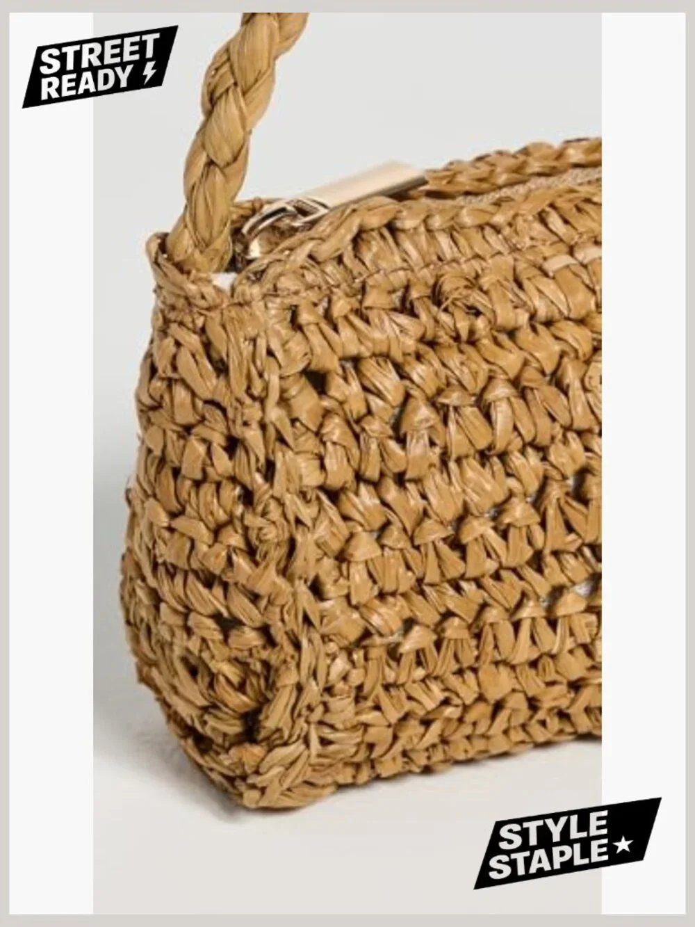 Woven Straw Pouch Bag - Top Handle Mini Handbag - Picture 4 of 5